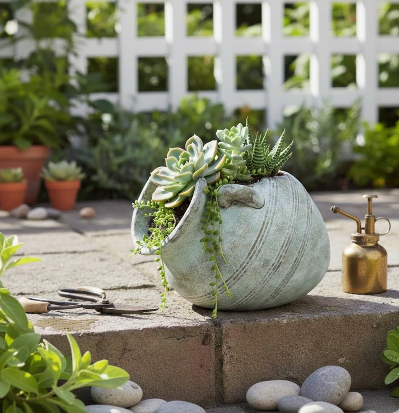 Abbott Collection Tipped Urn Planter - Cement Indoor and Outdoor Planter Pot - Grecian Ornamental Vase for Flowers and Succulents - Grey (6" H, 4" Opening) - Image 3